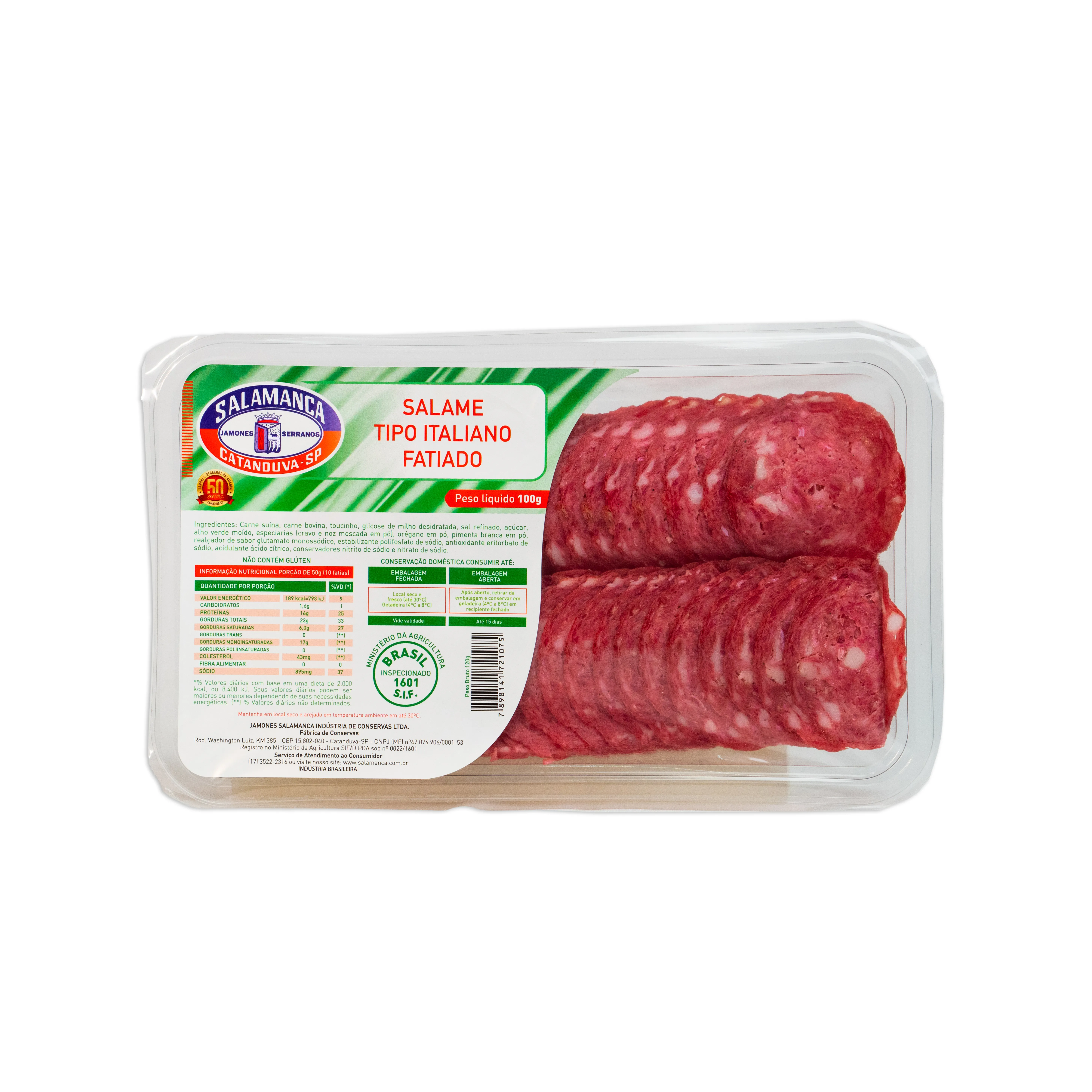 Salame Tipo Italiano Fatiado Cartela 100 gramas