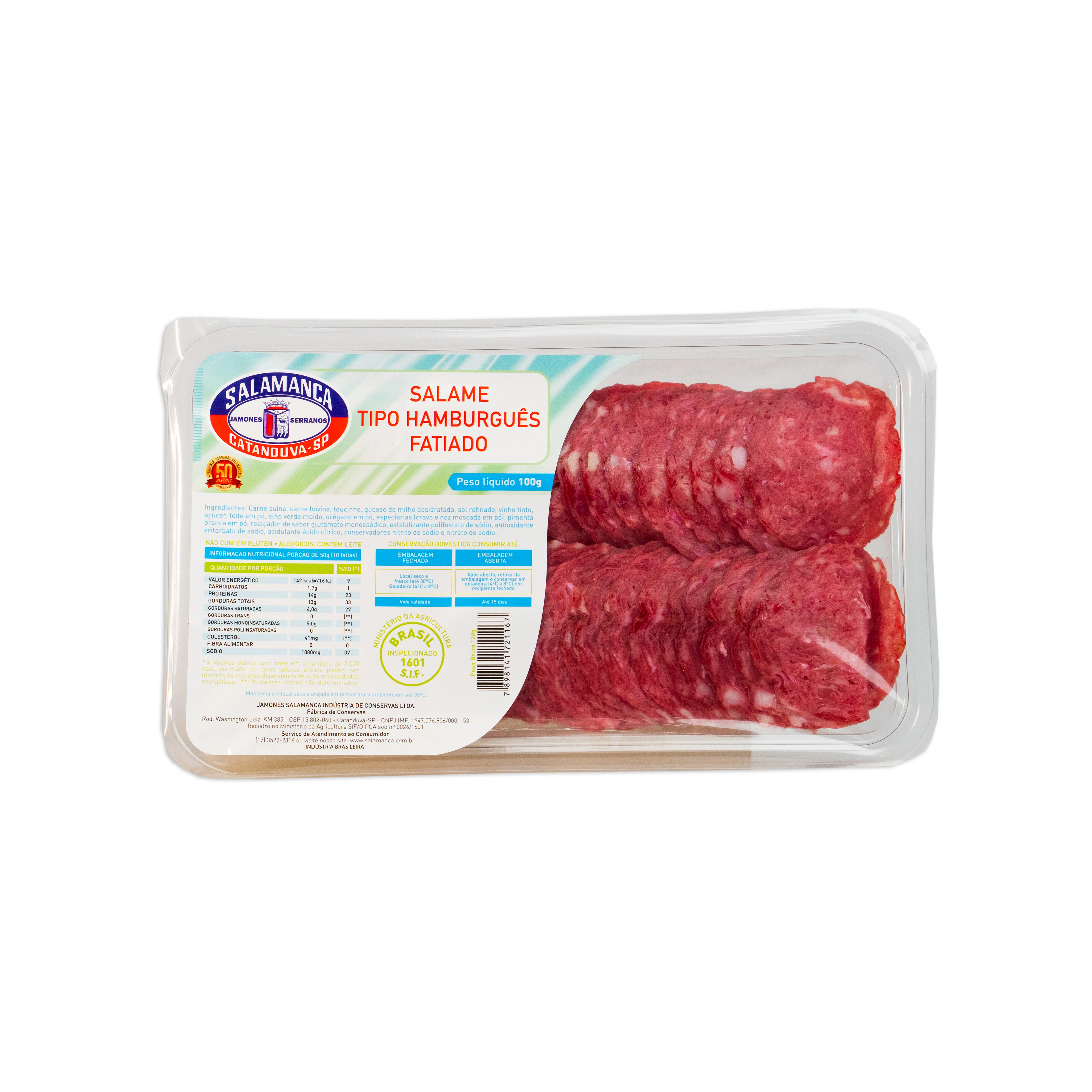 Salame Tipo Hamburguês Fatiado Cartela 100 gramas