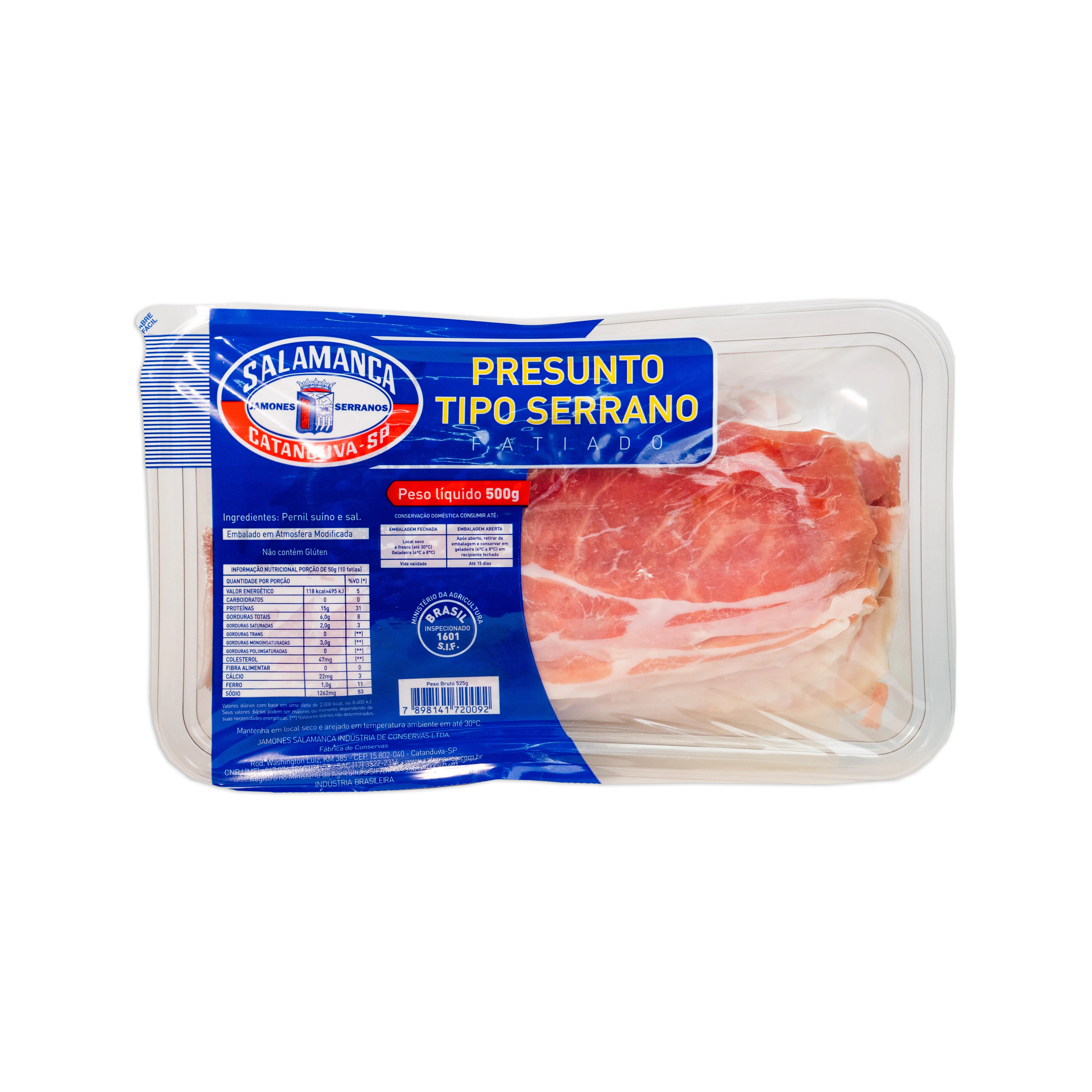 Jamón Fatiado - Presunto Tipo Serrano Cartela 500 gramas