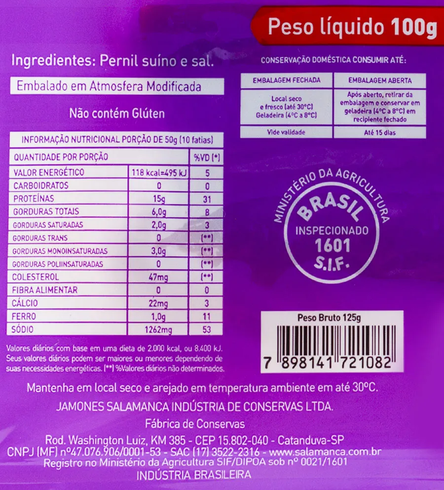 Jamón Tipo Serrano Fatiado, 100 gramas