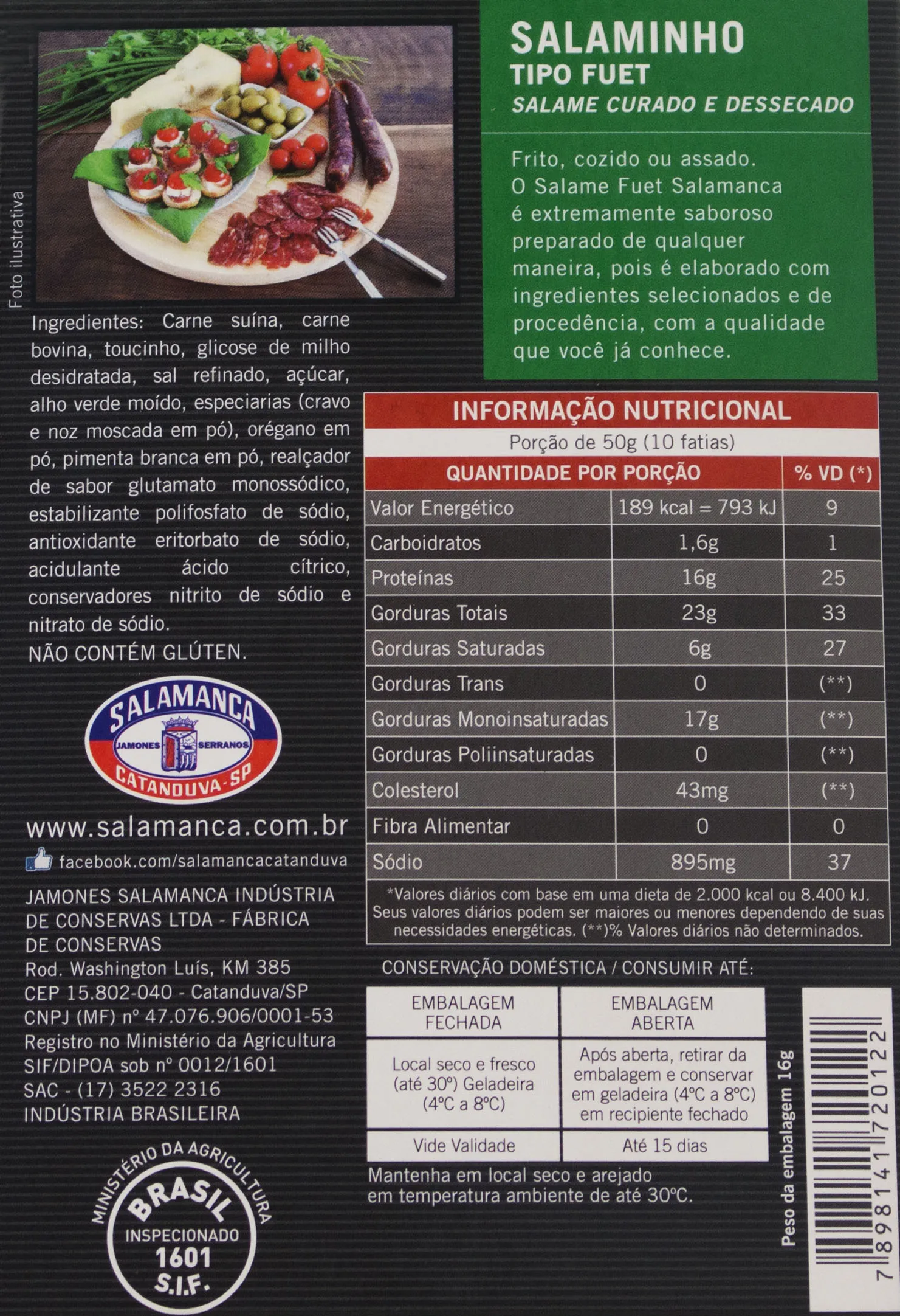 Linguiça Salamanca Fuet - 250 gramas